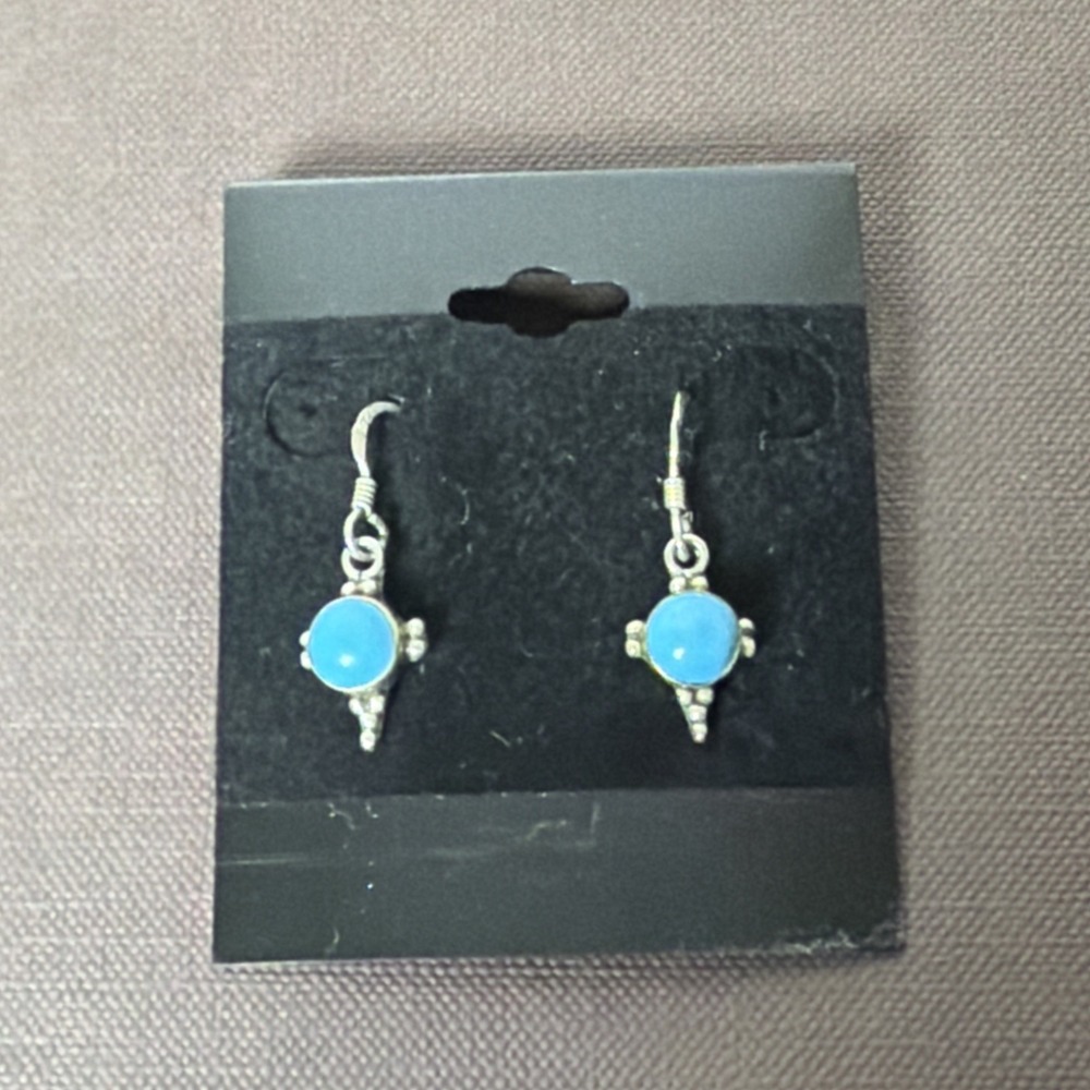 Sterling Silver Turquoise Stone Dangle Earrings 925 Navajo Style